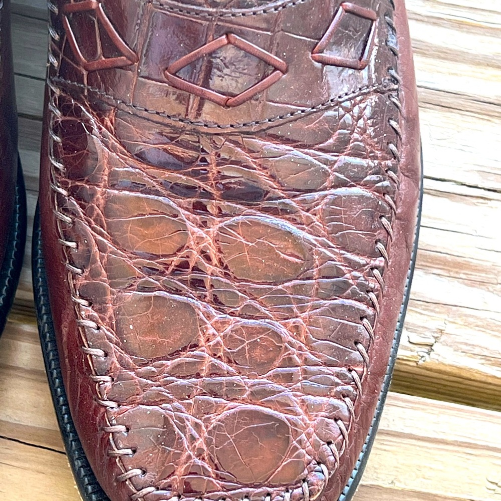 FLORSHEIM GENUINE CAIMAN ALLIGATOR LOAFERS MEN BROWN 10D